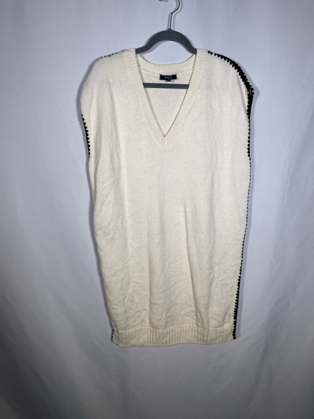 VICI WOMENS CREAM SLEEVELESS SWEATER DRESS BLACK TRIM SMALL